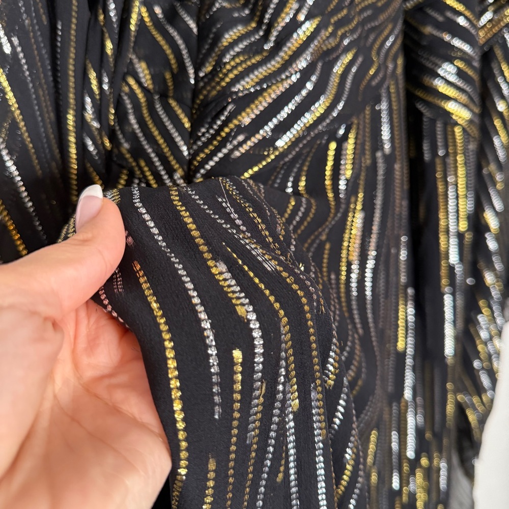 Peter Pilotto Gown Silk Metallic Caped Black Gold Silver Thread High Neck Size 6 - Picture 11 of 12